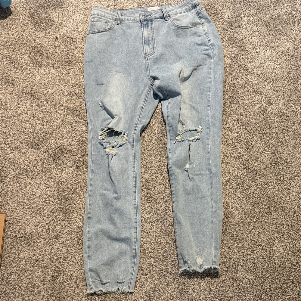 Pink Lily Light Blue Distressed Jeans